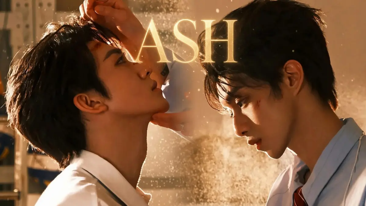 Chinese BL drama poster showing two young men in white collared shirts in profile with cinematic warm lighting and minor facial cuts