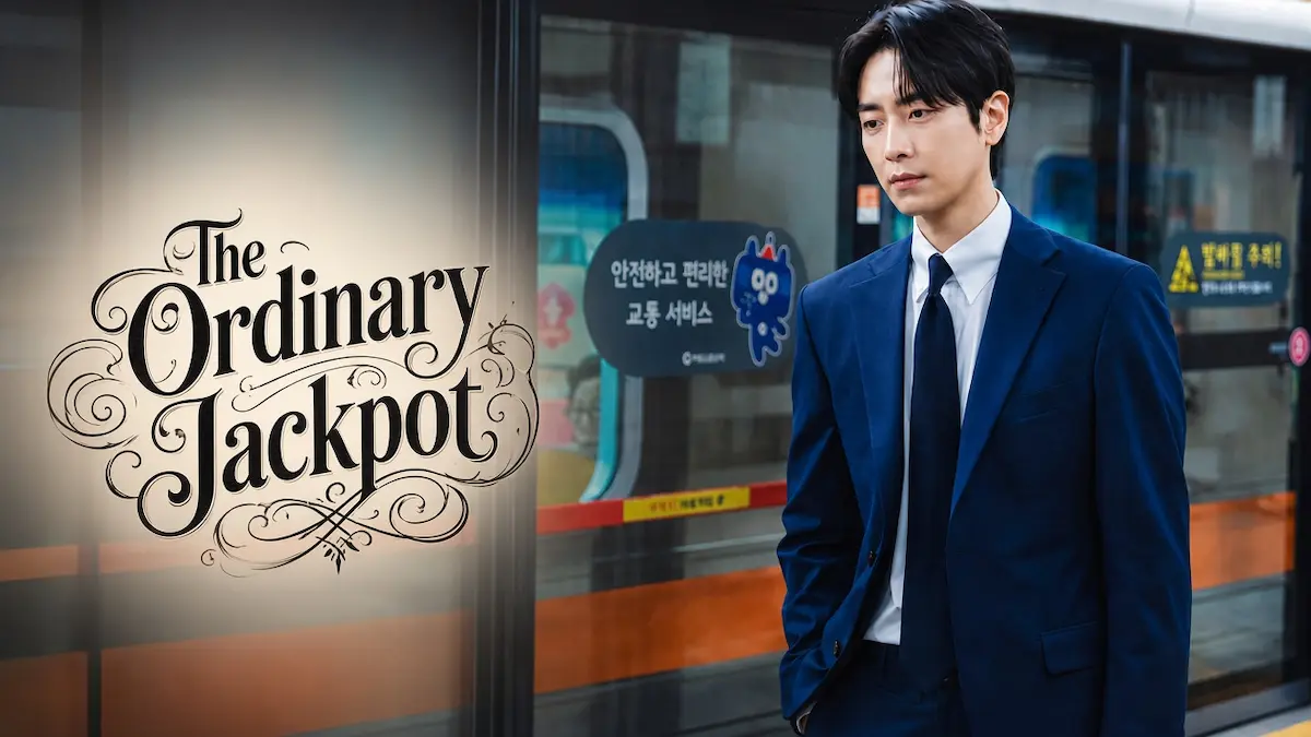 A man in a navy blue suit standing on a subway station platform next to glass screen doors